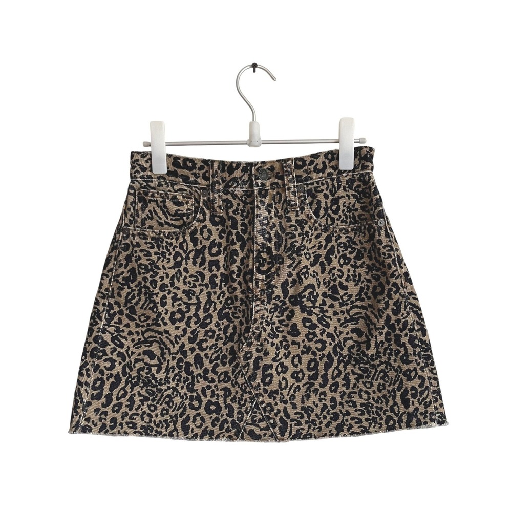 Madewell‎ Rigid Denim A-Line Mini Skirt Leopard Animal Print Mob Luxe 25